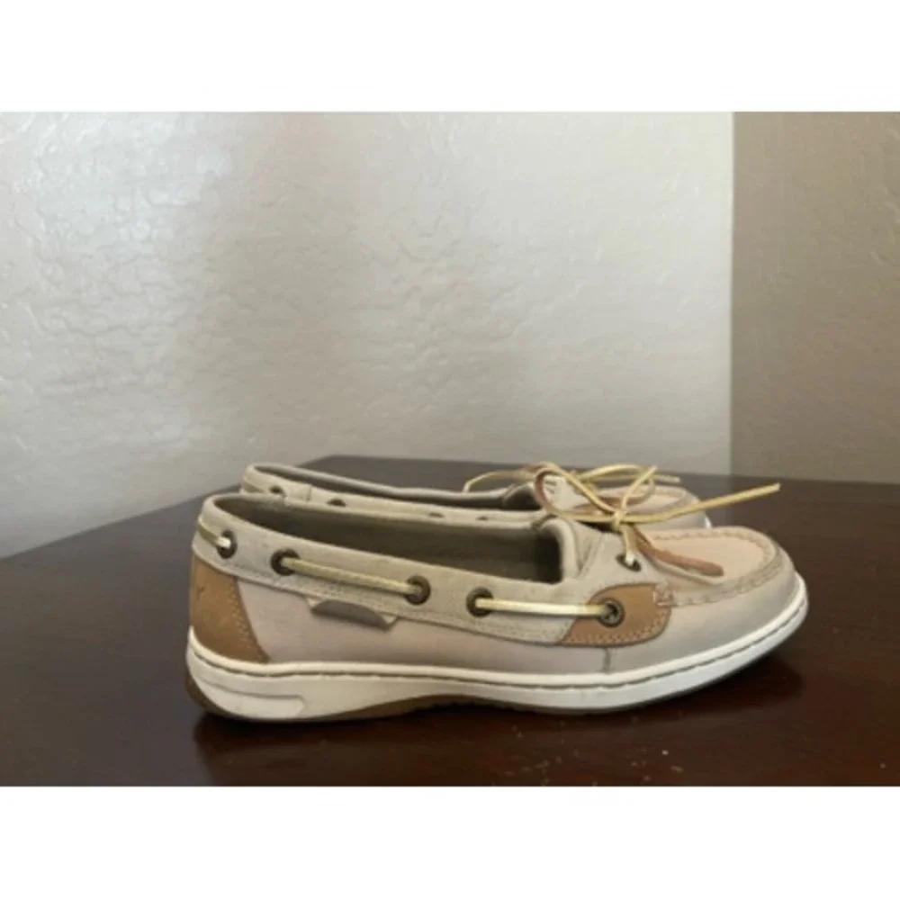 Sperry Top-Sider Womens Boat Shoes Beige Brown Leather Memory Foam Bow 6.5 M